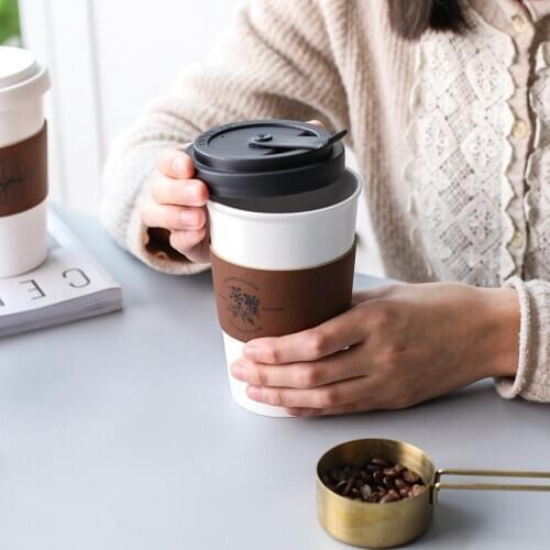 Ceramic Coffee Mugs 450ML Tea Cups Big Travel Mugs Camping Cup With Fashion insulated leather tea mug funny Mugs