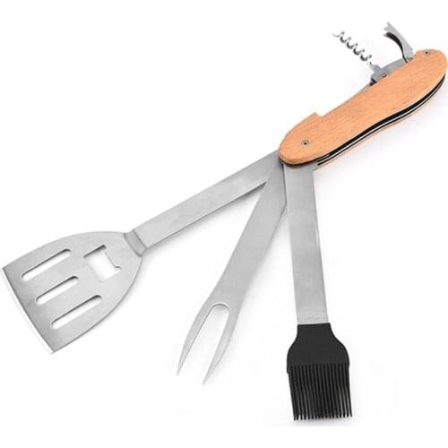 Spatula Camping BBQ Grilling Tools Set Portable Stainless Steel Kitchen Barbecue Brush Foldable Fork Multifunctional