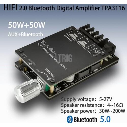 LTRIG custom 1Pcs ZK-502C, HIFI, Wireless Bluetooth 5.0, TPA3116, TPA3116D2 50WX2 Digital Audio Amplifier Board Stereo Amplifier