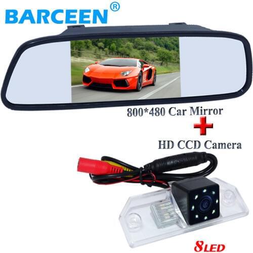 HD CCD glass lens material car reversing camera 170 degree+8 led+parking line with car parking mirror 5" for Ford focus sedan