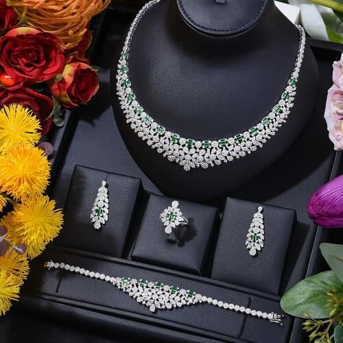Missvikki Nigerian 4pcs Bridal Zirconia Necklace Sets For Women Party Jewelry sets African Dubai CZ Crystal Wedding Jewelry Sets