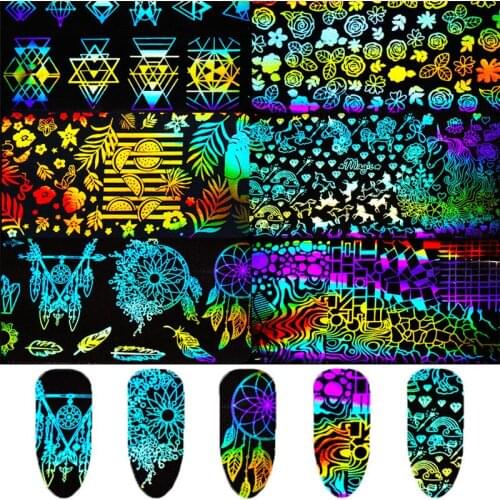 Wholesale 8 Style Nail Stikers for Nails Art Decorations Laser Transfer Foil Sticker UV Gel Polish Decor Manicure Decals 4x20cm