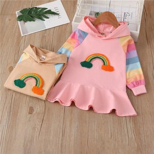 Rainbow Girl Dress Hooded Spring Autumn Kid Girls Clothes Sweet Children Party Costume Children Clothing Girl Dress Long Sleeve