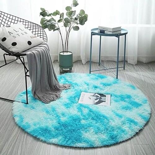 Fluffy Round Light Grey Rug Carpets for Living Room Decor Faux Fur Carpet Kids Long Plush S Bedroom Shaggy Area Tie Dyeing