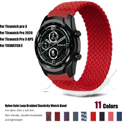 Strap For Ticwatch Pro 3 GPS LTE GTX E2 S2 band 20mm 22mm nylon Braided wristband bracelet for Ticwatch 2/C2/E/GTH band