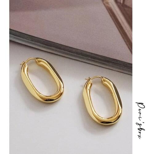 PerisBox O Shape Bright Matte Solid Gold Hoop Earrings Thick Oval Geometric Earrings Minimalist Earrings Stars Design 2019 New