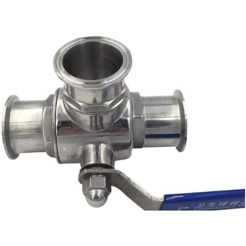 1" 25mm 304 Stainless Steel Sanitary 3 Way T port Ball Valve 1.5" Tri Clamp Ferrule Type For Homebrew Diary Product