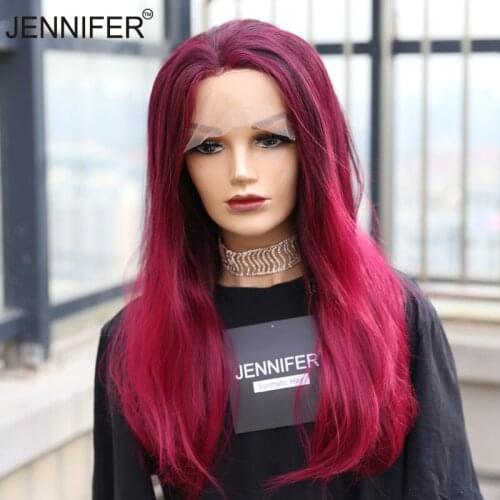 Synthetic Hair Wig Lace Front wigs for women 24inch Long Straight purple red brown 3color Party Cosplay for Women