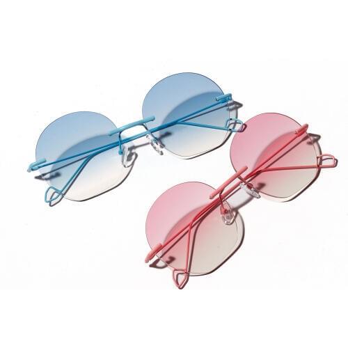 Round Sunglasses Women Luxury Ladies Rimless Blue Pink Sun Glasses 2019 New Fashion Circle Metal Sunglasses Men Shades Uv400