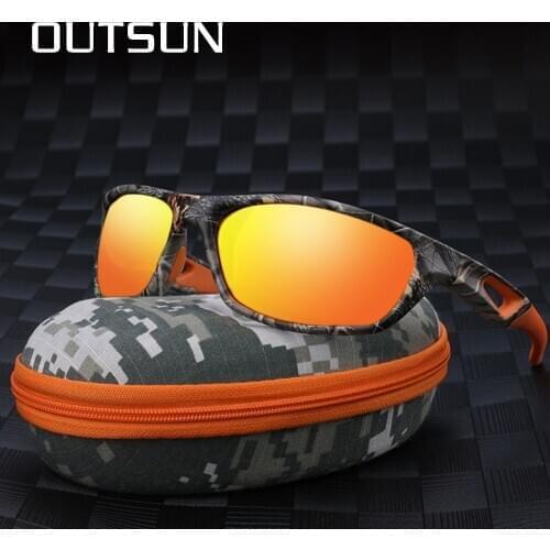 OUTSUN Men Women Polarized Sunglasses Camo Sports Fishing Eyewear TR90 Light Weight Safe protection Goggles Oculos De Sol