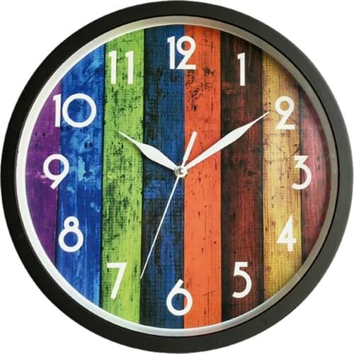 12" Modern Wall Clock Colorful Wood Grain Background Retro Printed Wall Clock Modern Rustic Decoration Rainbow Color Wall Clocks