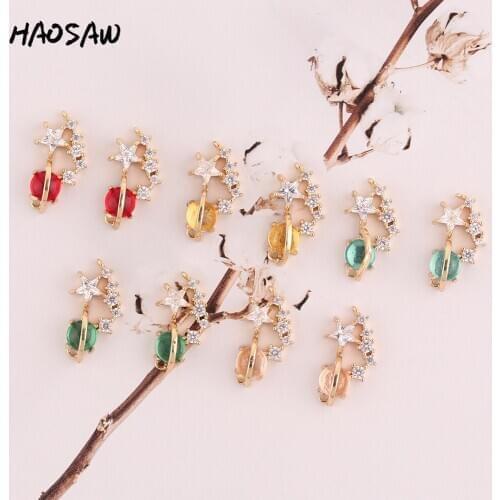 HAOSAW 11*21MM 4Pcs/Lot Satellite With Stars/Colorful/Crystal Charm/Cooper Jewelry Accessory/DIY Jewelry Making/Earring Findings