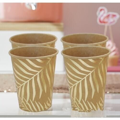 16pcs Net Red Kraft Paper Cup Bronzing Palm Leaf Cups Adult Birthday Party Decoration Supplies Coffee Cup Juice Drinking Cup