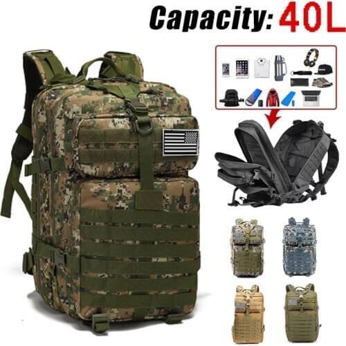 40L Tactical Assault Pack Backpack Molle Waterproof Bug Out Bag Small Rucksack for Outdoor Hiking Camping Hunting sac a dos