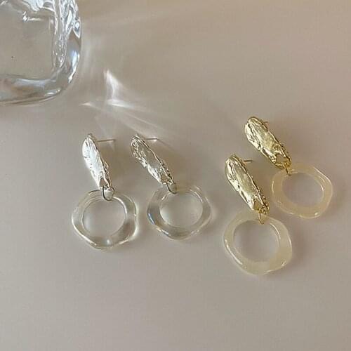 TARCLIY Trendy Irregular Transparent Circle Resin Earring Gold Silver Color Geometric Metal Texture Earring Women Jewelry Gifts
