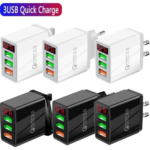 Quick charge 3.0 USB Charger for iPhone Xiaomi Samsung Huawei 5V 5.1A Digital Display fast charge charger Wall Phone Charger