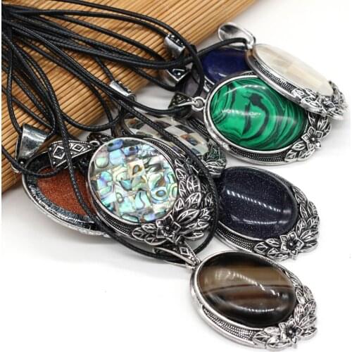 Vintage Elliptical Lapis Lazuli Quartz Jewelry Necklace Natural Abalone Shell Charm Pendant Bohemia Choker Female Necklaces Gift