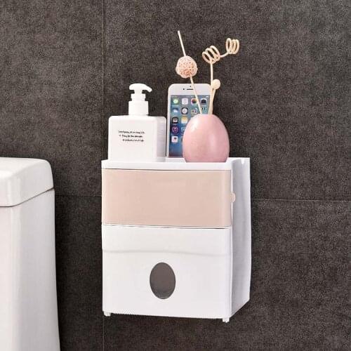 Bathroom Waterproof Tissue Box Plastic Bath Toilet Paper Holder Wall Mounted Paper Storage Box Double Layer