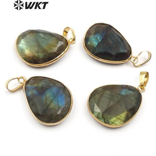 WT- P718 fashion high quality natural labradorite pendant 24k gold trim labradorite pendant