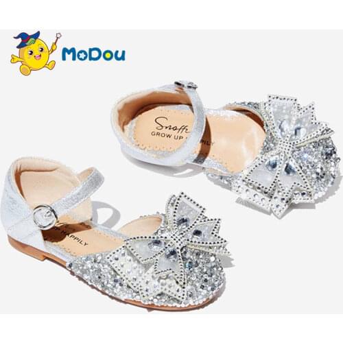 Mo Dou New Spring/Autumn Genuine Leather Shinning Girls Shoes High Quality Princess Leather Fashion Stage Shoes Sweet Bowknot