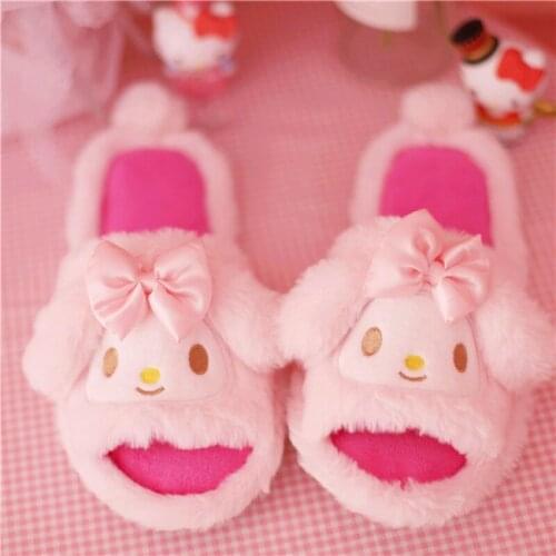 Anime Home Ladies Shoes for Women 2021 Platform Fashion Fluffy Indoor Slippers Winter Kawaii Cute Furry Shoes House Fur Slides