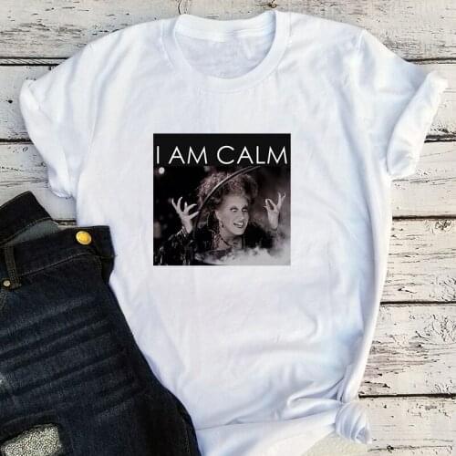 I AM CALM Graphic Tees Women Sanderson Sister Shirt Halloween 2021 Skull Harajuku Shirt Cartoon Ghost Vintage Clothes Woman