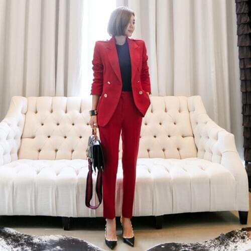 Woman red Pant Suits Women Casual Office Business Suits Formal Work Wear Sets Uniform Styles Elegant Pant Suits red Suits Set