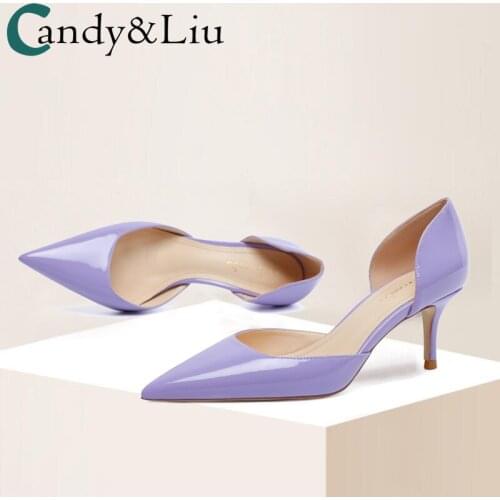 Light Purple Pointed High Heels Womens 2021 New Little Fresh Girl 6cm Leather Light Mouth Thin Heel Medium Heel Shoes