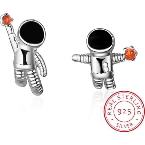 Cute Cartoon Starry Sky Asymmetric Astronaut Stud Earrings Universe Planet Star 925 Sterling Silver Earring For Women Girl