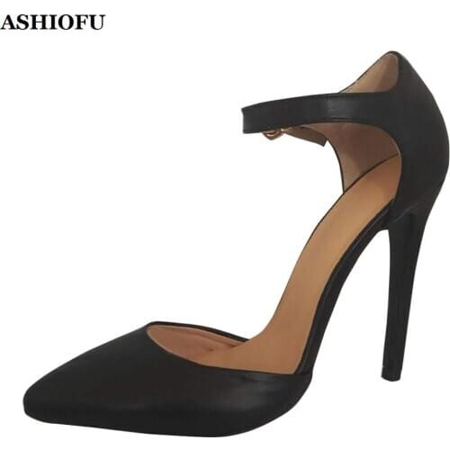 ASHIOFU Handmade Real Photos Ladies High Heel Pumps Buckle Strap Casual Shoes Party Office Fashion Pumps Court Shoes
