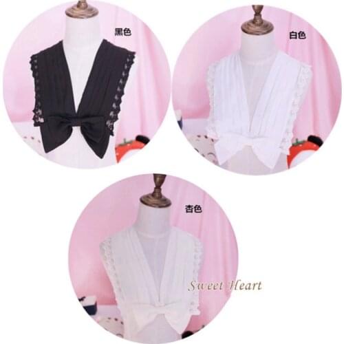 Cute Accordion Pleats Big Bow Women Detachable Collars Lolita Fake Collar Clothing Accessories Black Beige White