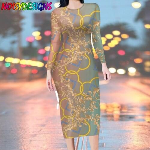 NOISYDESIGNS Woman Dress 2021 Spring Elegant Long Dress Plus Size Slim Women Office Wear Flowers European Print Dresses Vestidos