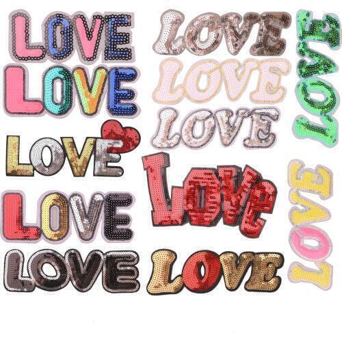 1 Pcs Love 3D sequin icons icon Embroidered Iron on Patches for Clothing DIY Stripes Clothes Patchwork Stickers Custom Badges