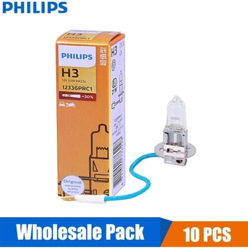 10PCS Philips Vision H3 12V 55W PK22s 12336PRC1 +30% More Bright Original Light Car Fog Lamp OEM Auto Head Bulb Wholesale Pack