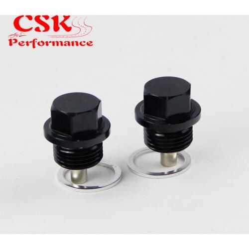 2 Pcs Engine Magnetic Oil Pan Drain Plug Bolt Anodized Crush Washer M18 X 1.5 Black/Blue/Red