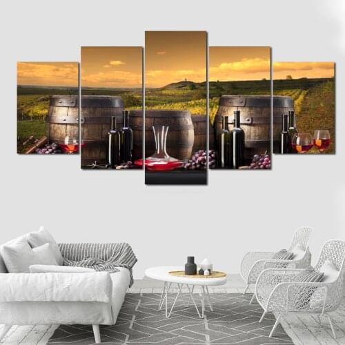 5 Panel Red wine Landscape Painting Canvas Wall Art Picture Home Decoration Living Room Canvas Print(No Frame)