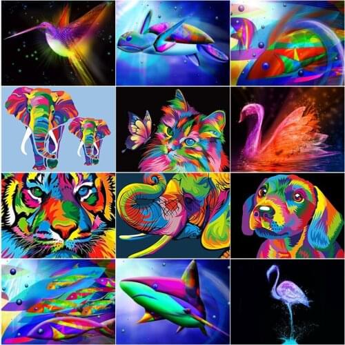 5D Diy Diamond Embroidery Mosaic Bright Colorful Animal Paintings Rhinestone Tiger Elephant Pictures Wall Art Home Decoration