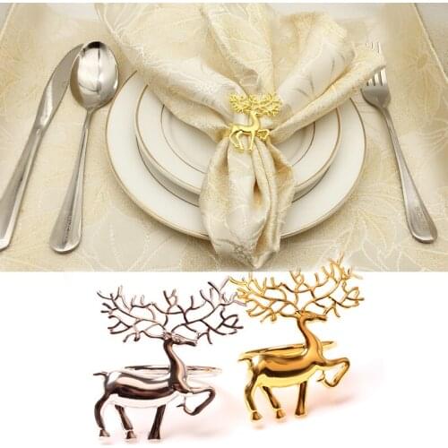 6pcs Christmas Napkin Holder Alloy High-quality Cute Durable Delicate Deer Napkin Ring For Bar Restaurant Christmas Party Dinner