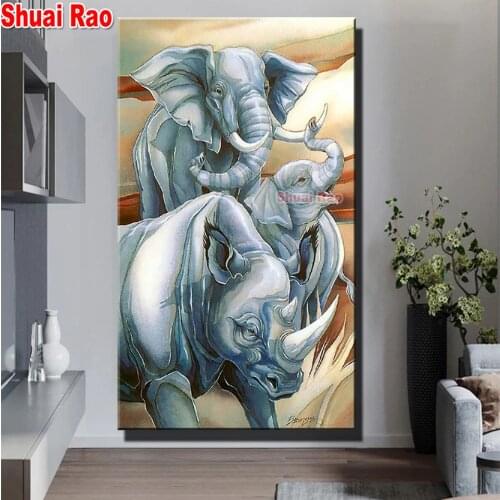 60x120Cm Elephant & Rhinoceros diamond painting 3d diy handmade,full square round diamond embroidery Wild Animal cross stitch