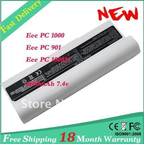 White Laptop Battery for ASUS Eee PC 901 Eee PC 1000 Eee PC 1000H AL23-901 battery 6600mAh