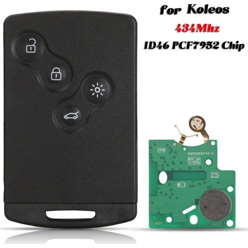 Jingyuqin Keyless Go For Renault Koleos FOB 4Buttons 434MHz Smart Remote Car Key ID46 PCF7952 Chip With Blade Replacement