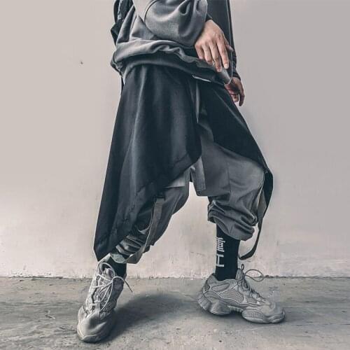 April MOMO Irregular Hip Hop Men Harem Skirt Pants Harajuku Adjustable Streetwear Black Pleated Apron Gothic Jogger Trouser