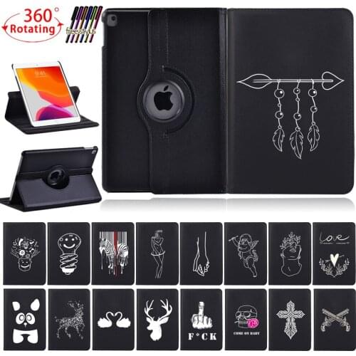 360 Rotating Tablet Case for Apple iPad 5th Gen/6th Gen/8th Gen/7th Gen/IPad 2/3/4/ IPad Mini 4/5 Pu Leather Case+ Free Stylus