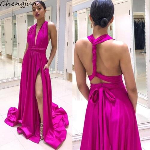 Chengjun Fuchsia High Slit Sleeveless Wholesale Long Sexy Women Evening Dress