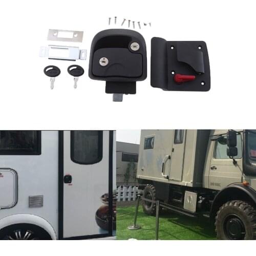BLACK RV Trailer Entry Door Latch Deadbolt Handle Lock Keys Kit