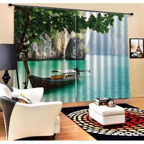 Decoration curtains blue lake curtains landscape curtains Luxury Blackout 3D Window Curtain For Living Room