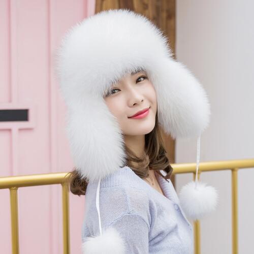 Women fox fur hat female winter warm raccoon fur hat earmuffs snow cap tide was thin ski cap