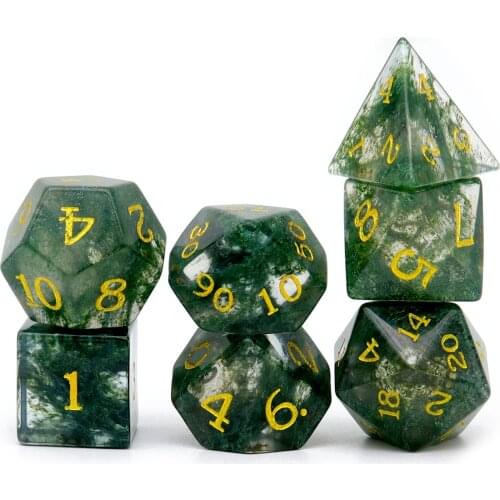 Haxtec Gemstone Dice DND Dice Set D20 D12 D10 D8 D6 D4 for D&D TTRPG DND Master Gift-Moss Glass