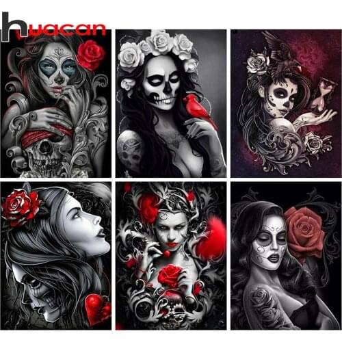 Huacan 5D Diamond Painting Kits Black And Red Diamond Embroidery Sale Woman Mosaic Hobbies And Crafts
