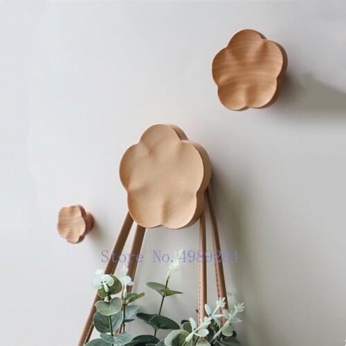 Hook Up Wooden Flowers Solid Wood Coat Hook Punch Background Wall Decoration Modern Home Storage Organization Suspension